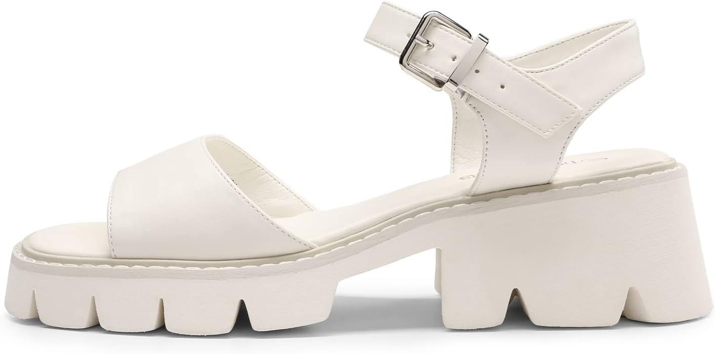 imageDREAM PAIRS Womens SDHS2316W Lug Sole Low Platform Chunky Block Heels Square Toe Ankle Straps Sandals Beige Size 9