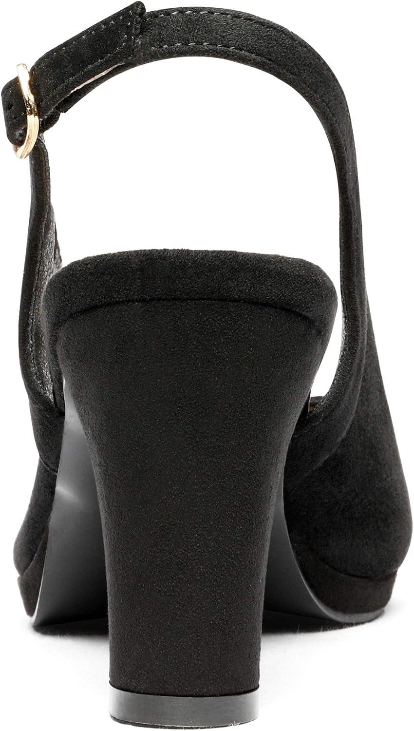 imageDREAM PAIRS Womens Sexy High Chunky Heels Peep Toe Platform Block Slingback Dress Pumps ShoesBlackSuede