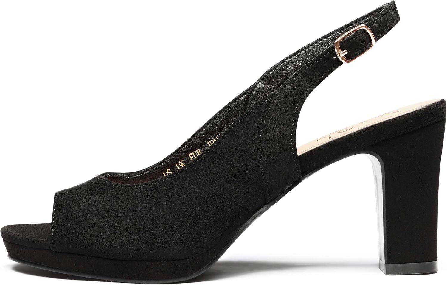 imageDREAM PAIRS Womens Sexy High Chunky Heels Peep Toe Platform Block Slingback Dress Pumps ShoesBlackSuede
