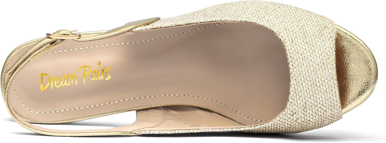 imageDREAM PAIRS Womens Sexy High Chunky Heels Peep Toe Platform Block Slingback Dress Pumps ShoesGold