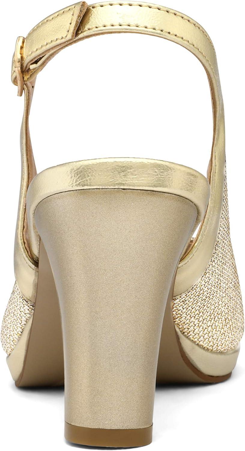 imageDREAM PAIRS Womens Sexy High Chunky Heels Peep Toe Platform Block Slingback Dress Pumps ShoesGold