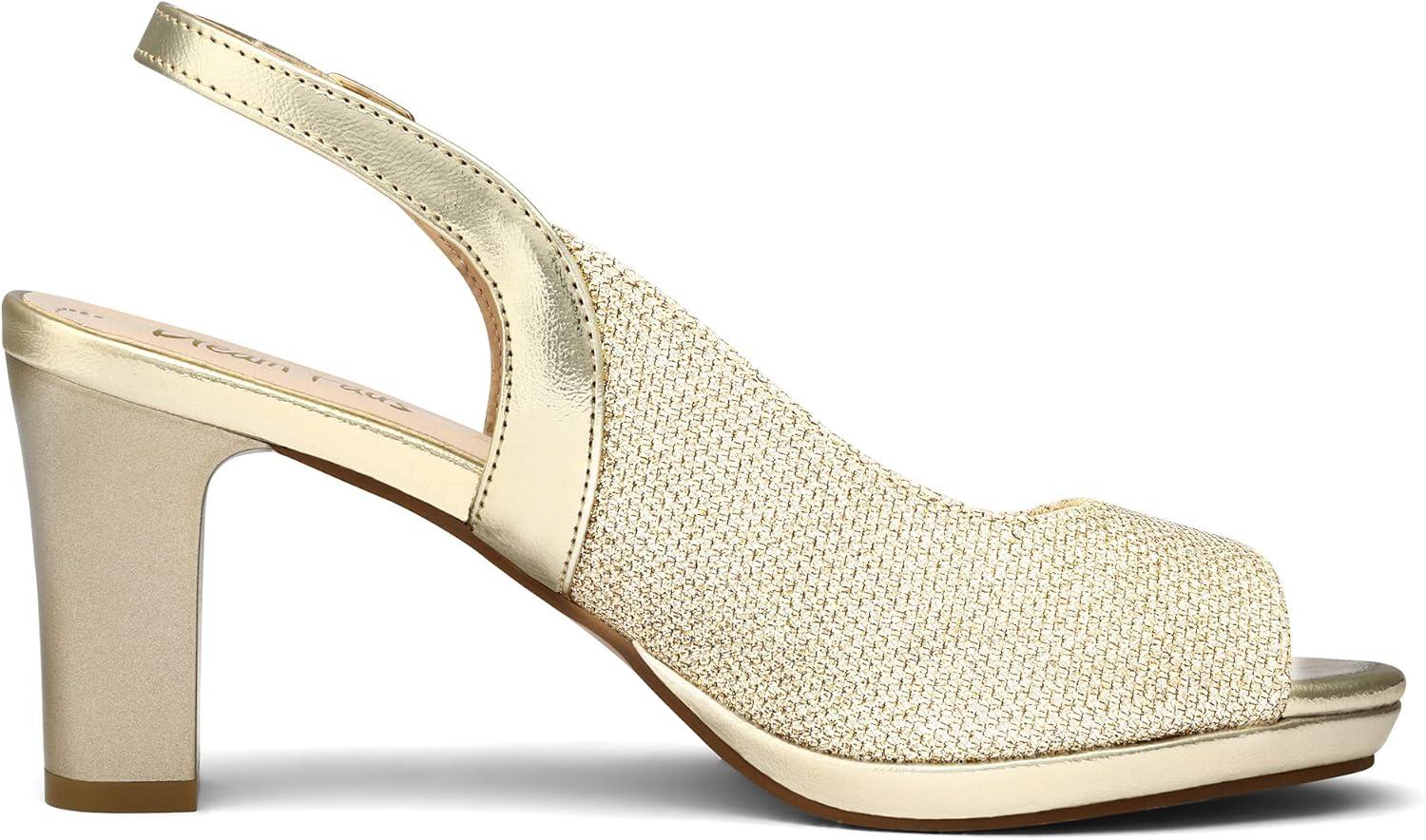 imageDREAM PAIRS Womens Sexy High Chunky Heels Peep Toe Platform Block Slingback Dress Pumps ShoesGold