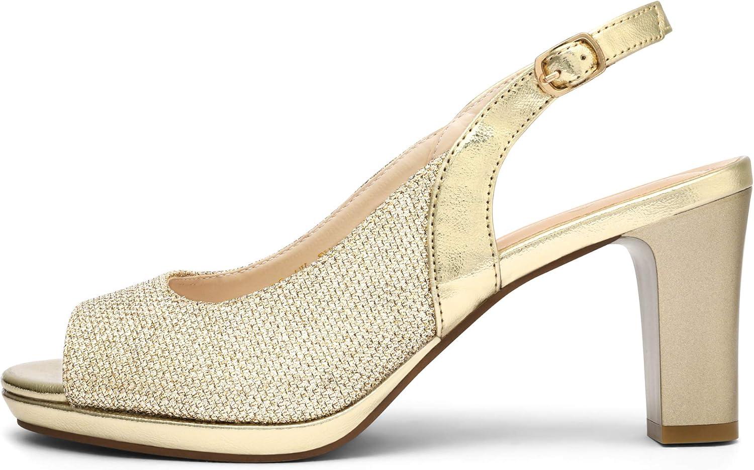 imageDREAM PAIRS Womens Sexy High Chunky Heels Peep Toe Platform Block Slingback Dress Pumps ShoesGold