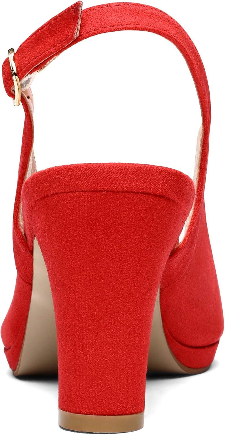 imageDREAM PAIRS Womens Sexy High Chunky Heels Peep Toe Platform Block Slingback Dress Pumps ShoesRedSuede