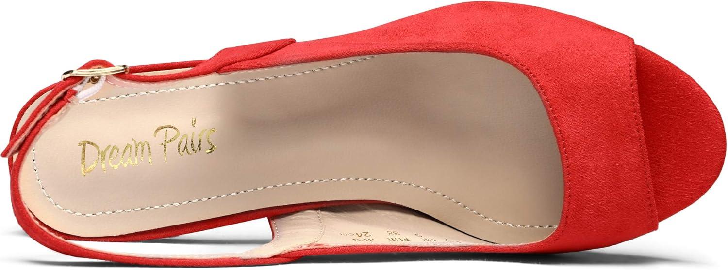 imageDREAM PAIRS Womens Sexy High Chunky Heels Peep Toe Platform Block Slingback Dress Pumps ShoesRedSuede