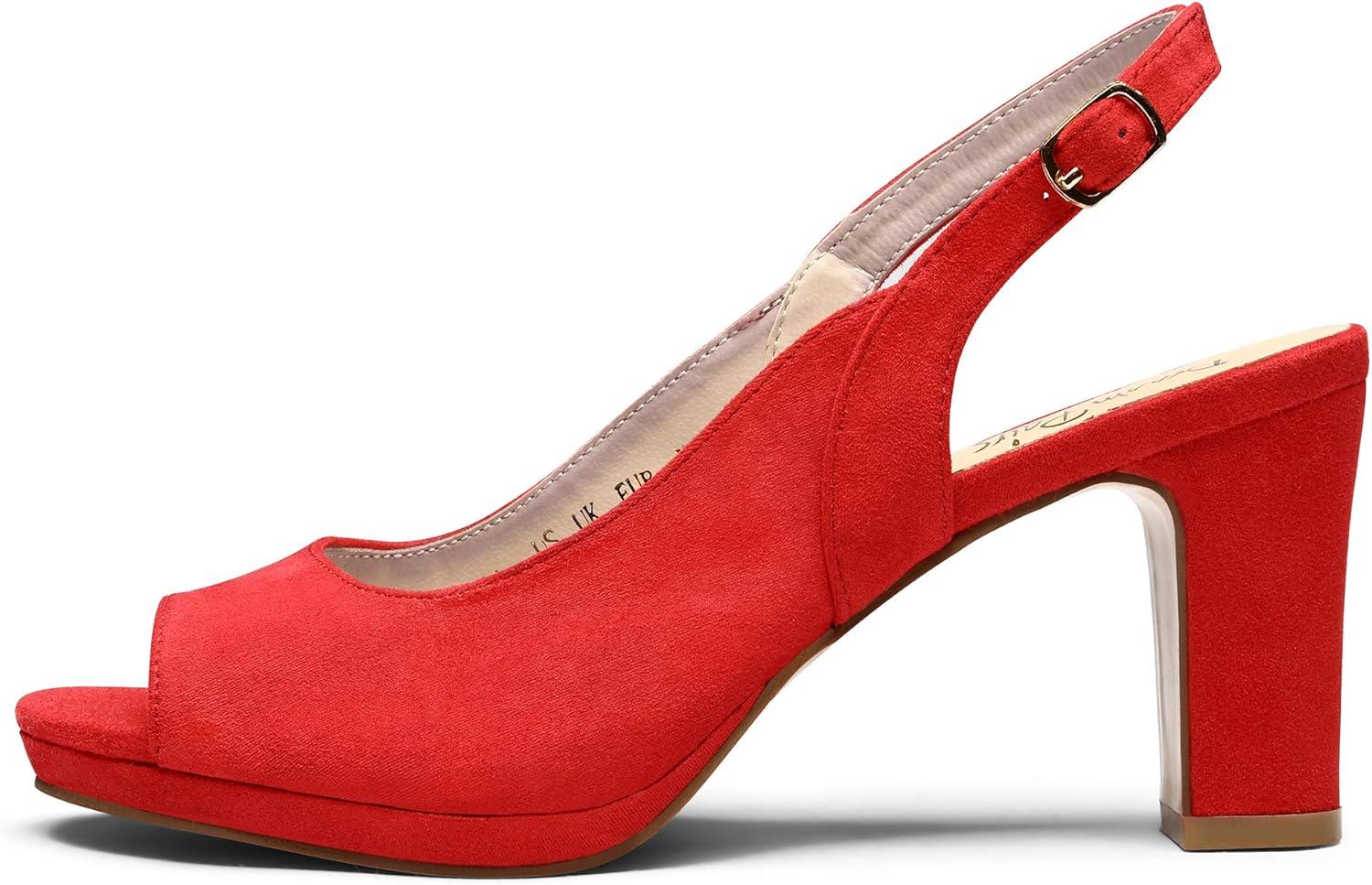 imageDREAM PAIRS Womens Sexy High Chunky Heels Peep Toe Platform Block Slingback Dress Pumps ShoesRedSuede