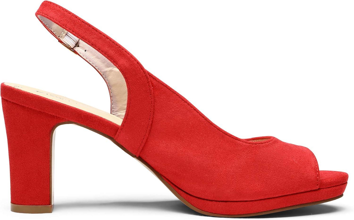 imageDREAM PAIRS Womens Sexy High Chunky Heels Peep Toe Platform Block Slingback Dress Pumps ShoesRedSuede