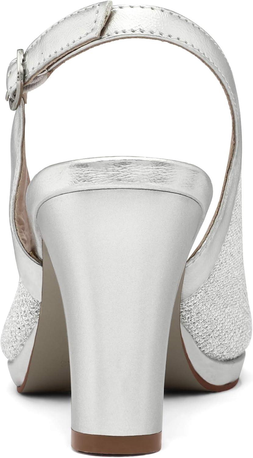 imageDREAM PAIRS Womens Sexy High Chunky Heels Peep Toe Platform Block Slingback Dress Pumps ShoesSilver