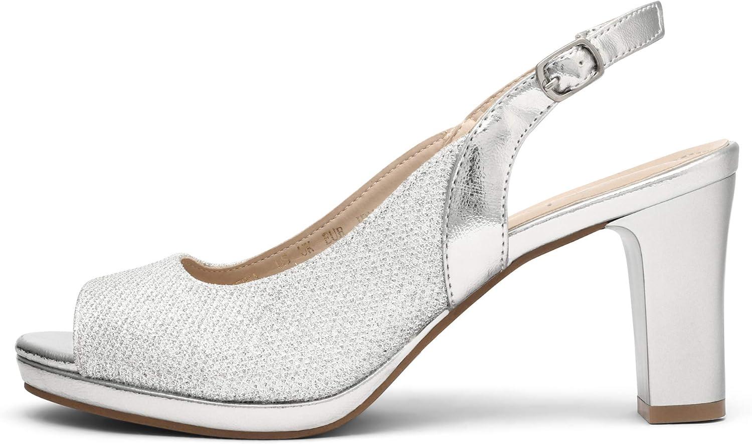imageDREAM PAIRS Womens Sexy High Chunky Heels Peep Toe Platform Block Slingback Dress Pumps ShoesSilver