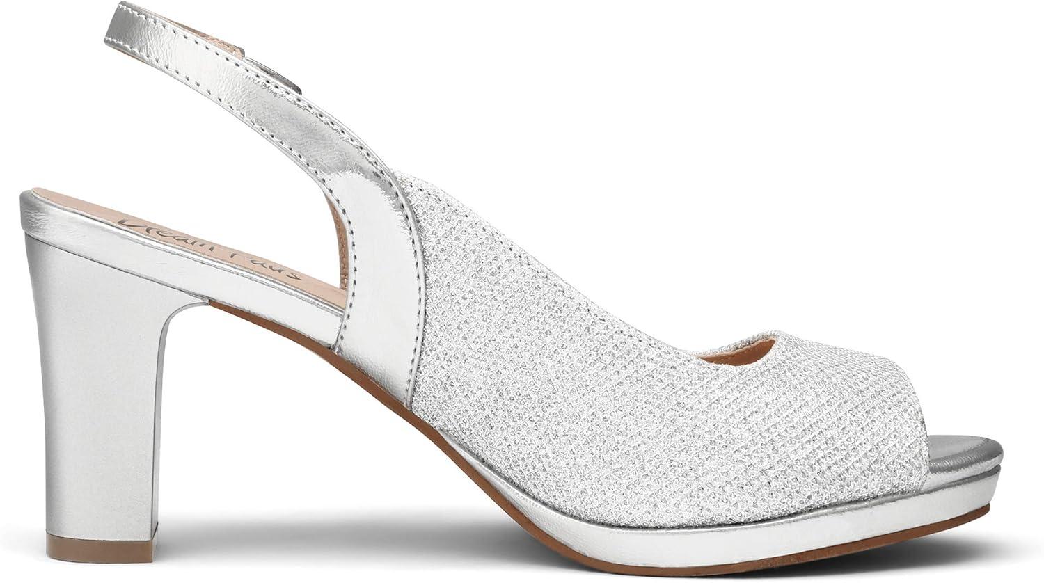 imageDREAM PAIRS Womens Sexy High Chunky Heels Peep Toe Platform Block Slingback Dress Pumps ShoesSilver