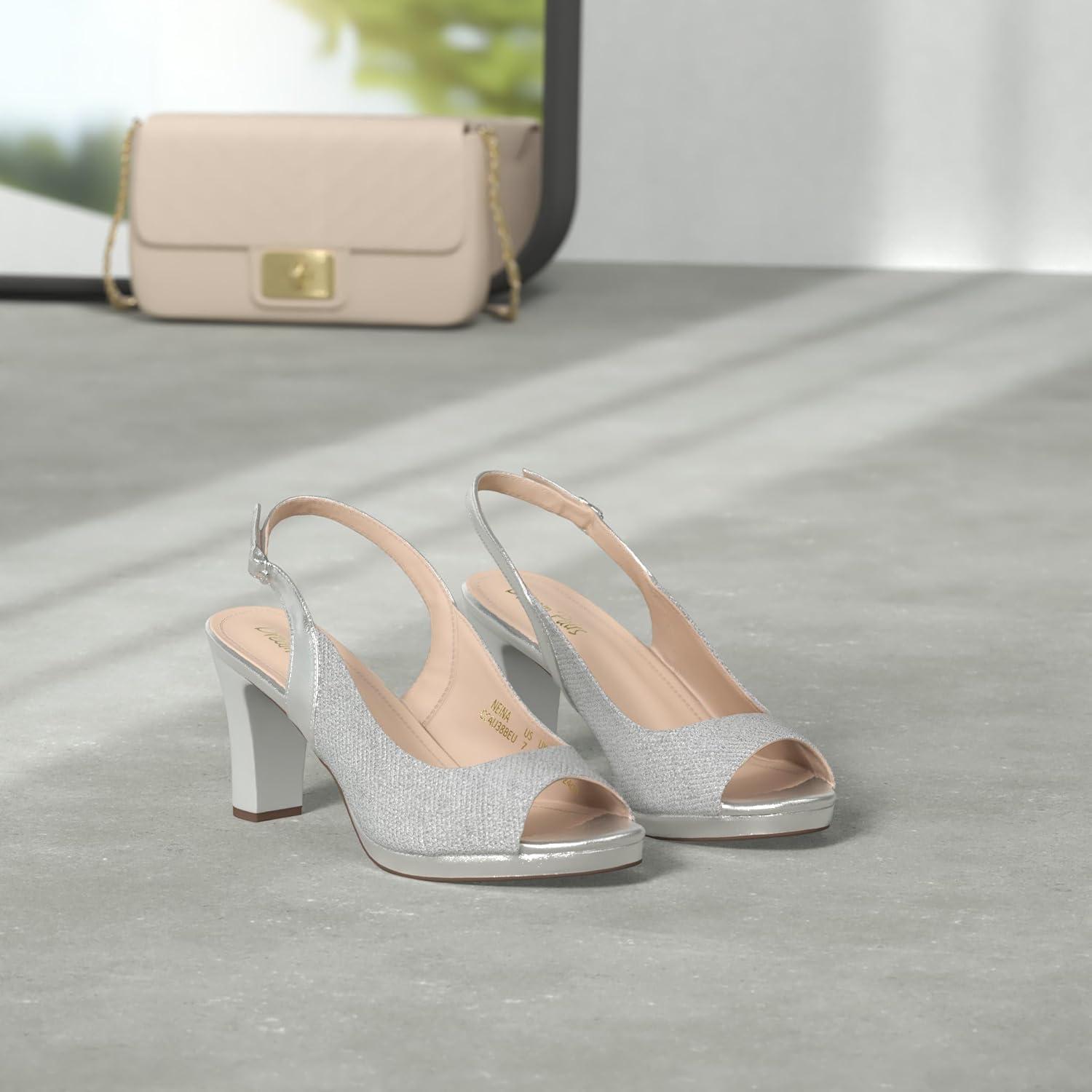 imageDREAM PAIRS Womens Sexy High Chunky Heels Peep Toe Platform Block Slingback Dress Pumps ShoesSilver