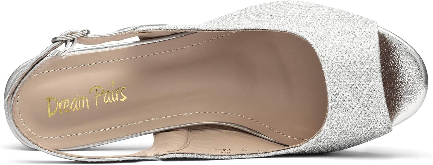 imageDREAM PAIRS Womens Sexy High Chunky Heels Peep Toe Platform Block Slingback Dress Pumps ShoesSilver