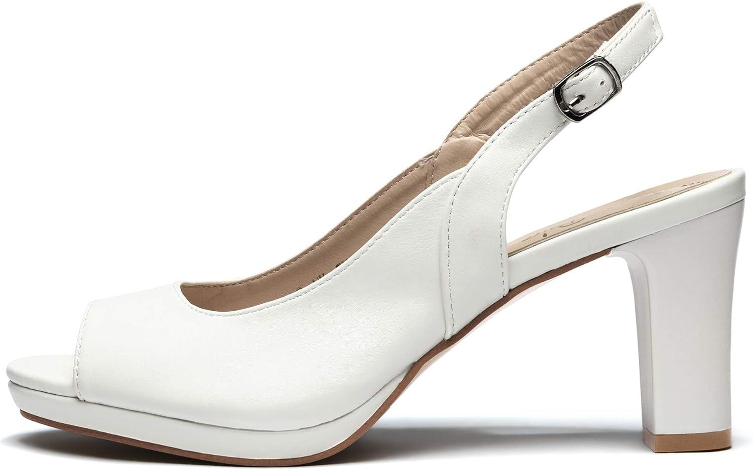 imageDREAM PAIRS Womens Sexy High Chunky Heels Peep Toe Platform Block Slingback Dress Pumps ShoesWhitePu
