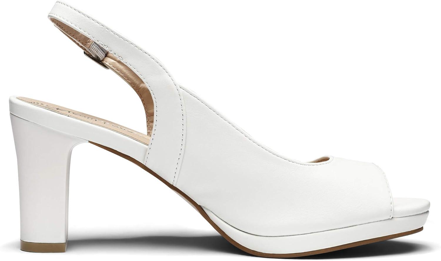 imageDREAM PAIRS Womens Sexy High Chunky Heels Peep Toe Platform Block Slingback Dress Pumps ShoesWhitePu