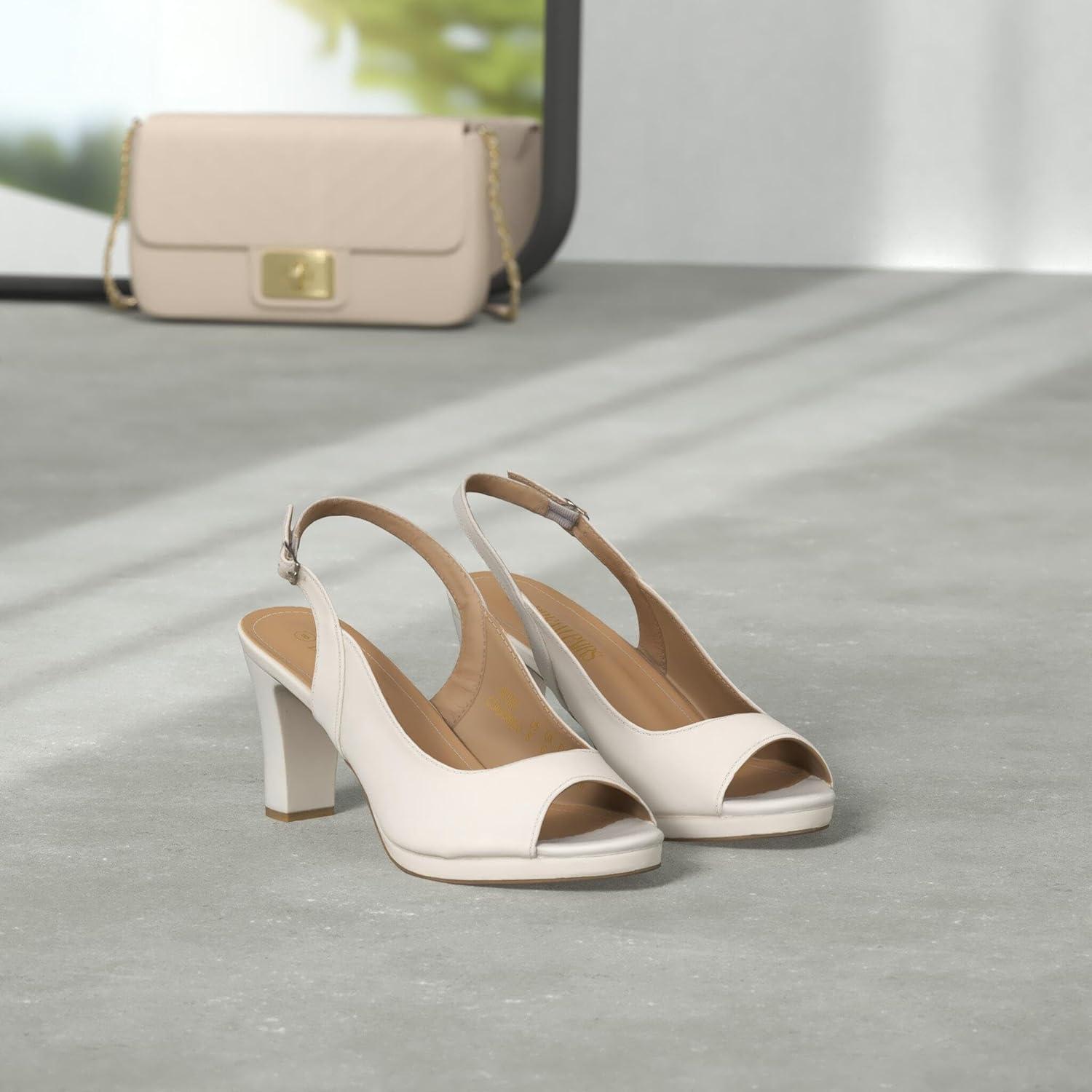 imageDREAM PAIRS Womens Sexy High Chunky Heels Peep Toe Platform Block Slingback Dress Pumps ShoesWhitePu