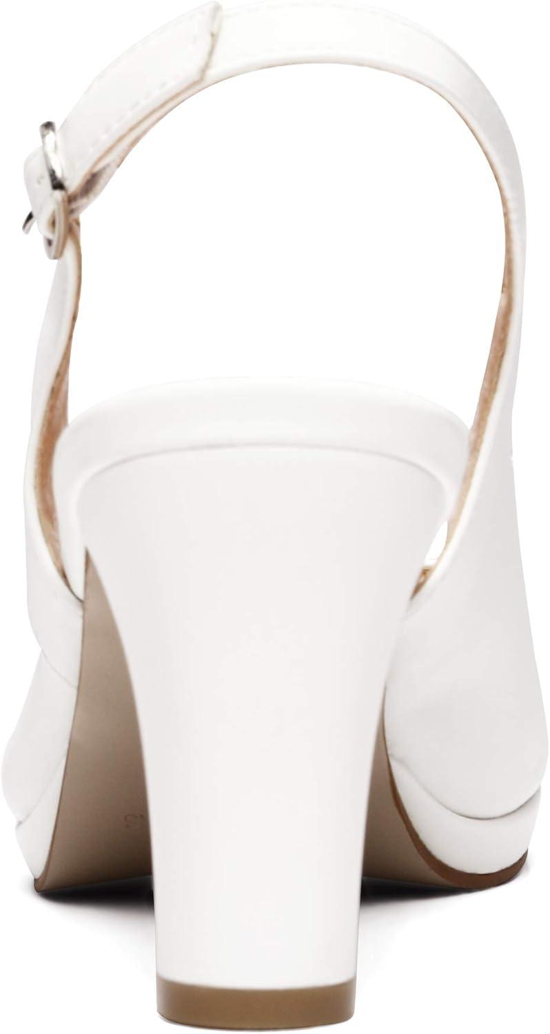 imageDREAM PAIRS Womens Sexy High Chunky Heels Peep Toe Platform Block Slingback Dress Pumps ShoesWhitePu