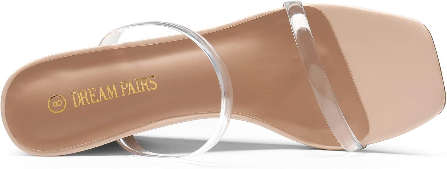 imageDREAM PAIRS Womens Slides Wedge Sandals Two Strap Square Open Toe Dress ShoesNudeClear