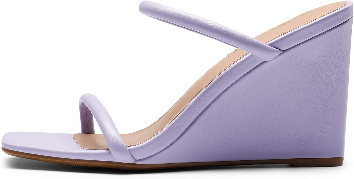 imageDREAM PAIRS Womens Slides Wedge Sandals Two Strap Square Open Toe Dress ShoesPurple