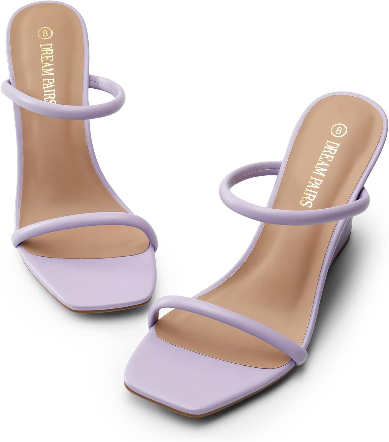 imageDREAM PAIRS Womens Slides Wedge Sandals Two Strap Square Open Toe Dress ShoesPurple