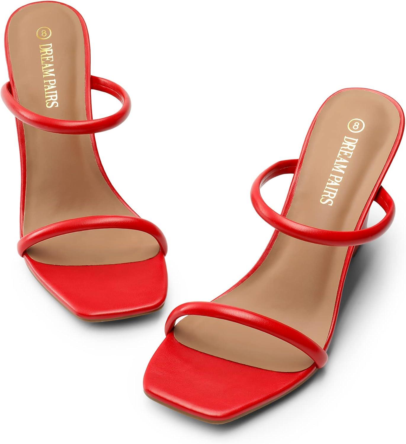imageDREAM PAIRS Womens Slides Wedge Sandals Two Strap Square Open Toe Dress ShoesRed