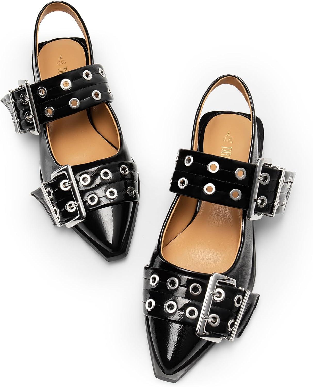 imageDREAM PAIRS Womens Slingback Ballet Flats Pointed Toe Buckle Comfortable Dress Slipon Flat ShoesBlack