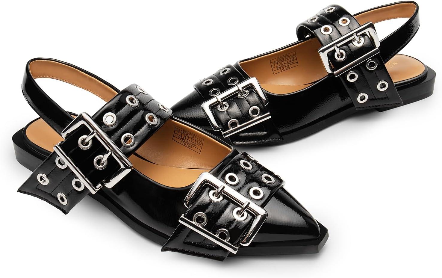 imageDREAM PAIRS Womens Slingback Ballet Flats Pointed Toe Buckle Comfortable Dress Slipon Flat ShoesBlack