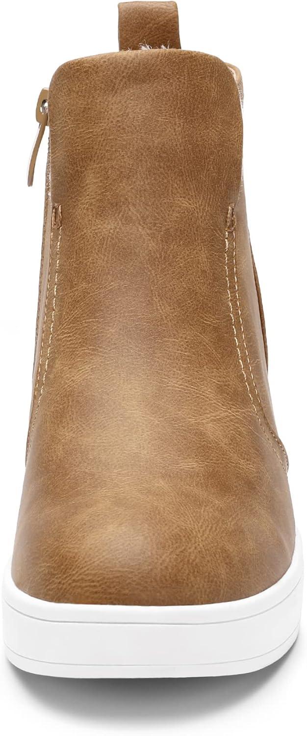 imageDREAM PAIRS Womens Slip on High Top Wedge Sneakers Hidden Heel Platform Wedgie Ankle BootiesTanPu