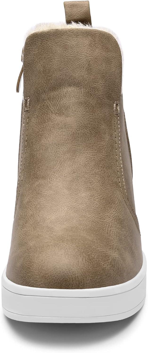 imageDREAM PAIRS Womens Slip on High Top Wedge Sneakers Hidden Heel Platform Wedgie Ankle BootiesTaupePu
