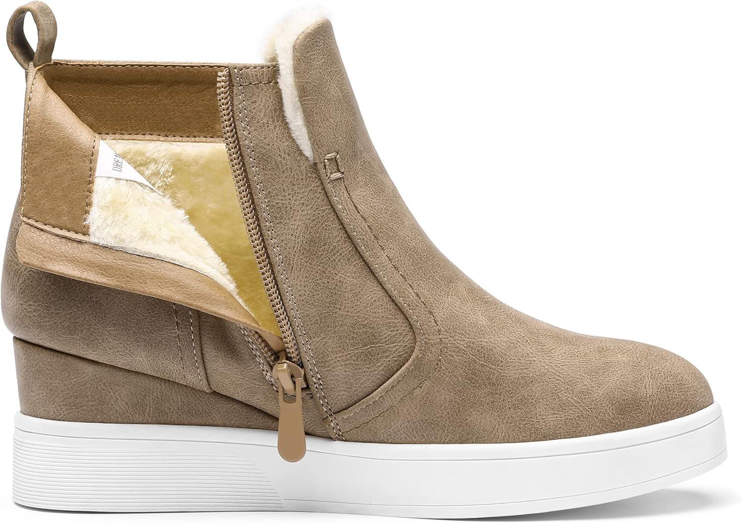 imageDREAM PAIRS Womens Slip on High Top Wedge Sneakers Hidden Heel Platform Wedgie Ankle BootiesTaupePu