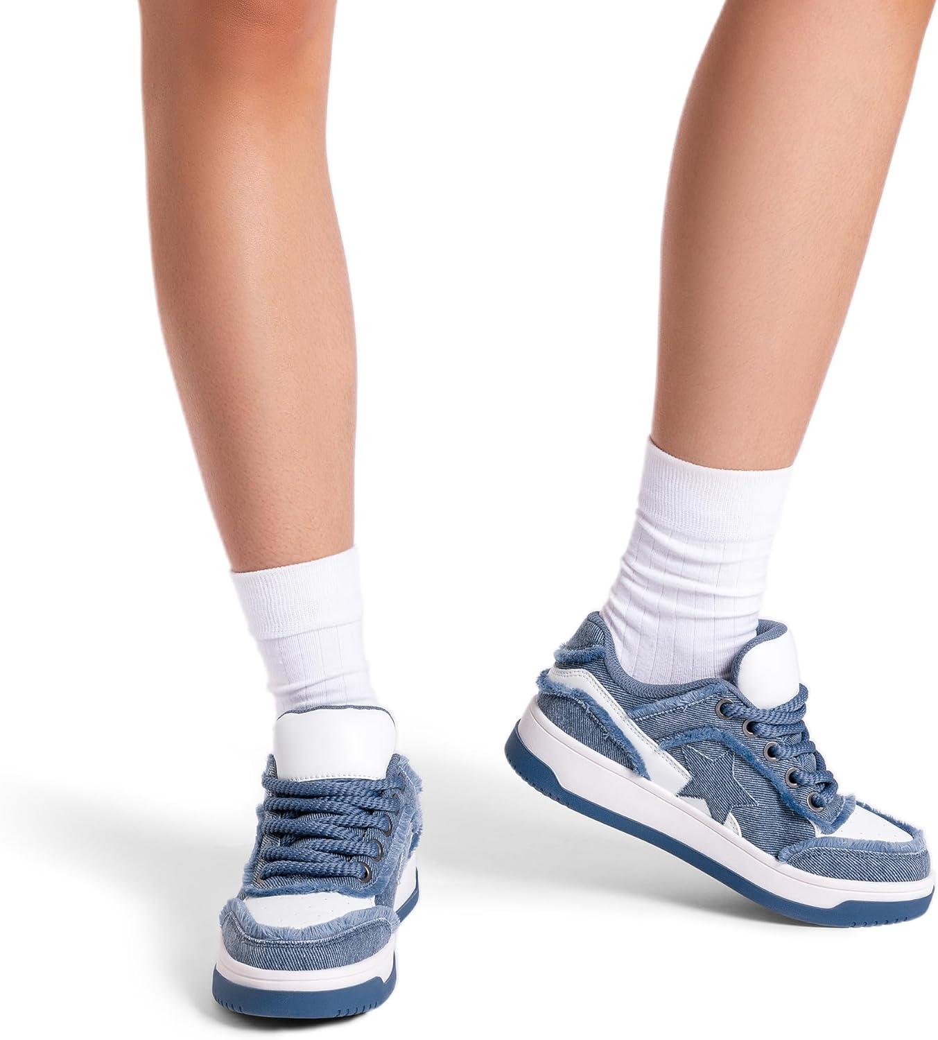 imageDREAM PAIRS Womens Sneakers Walking LaceUp Comfortable Casual Rube Flat LowTop Fashion Sneakers ShoesBlue