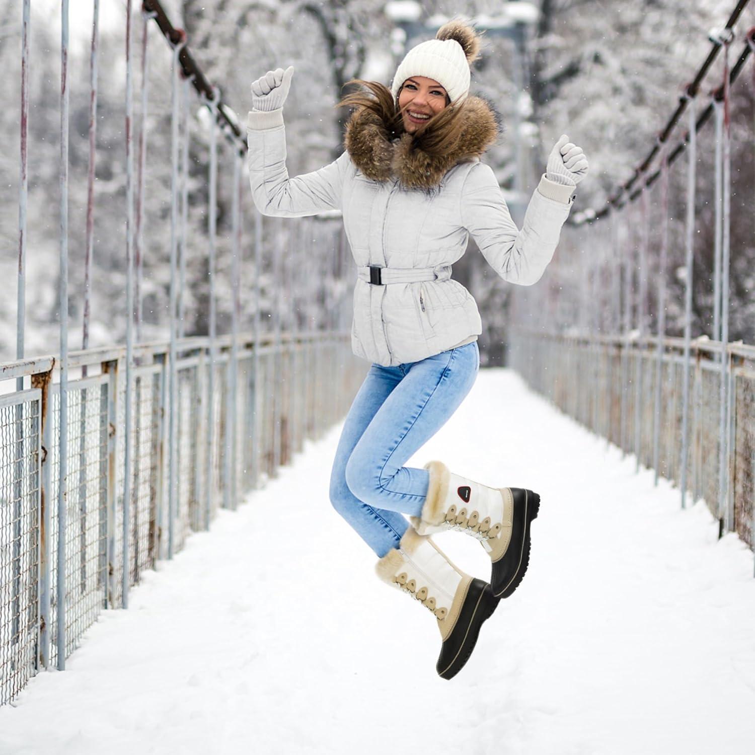 imageDREAM PAIRS Womens Snow BootsBeigeWhite