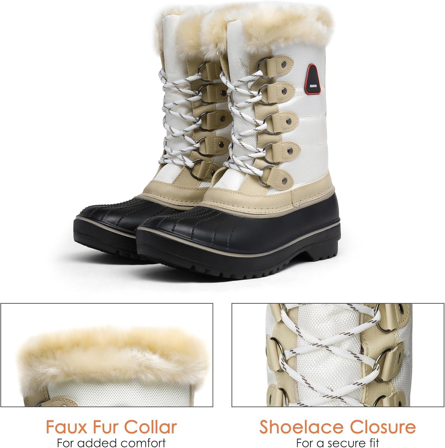 imageDREAM PAIRS Womens Snow BootsBeigeWhite