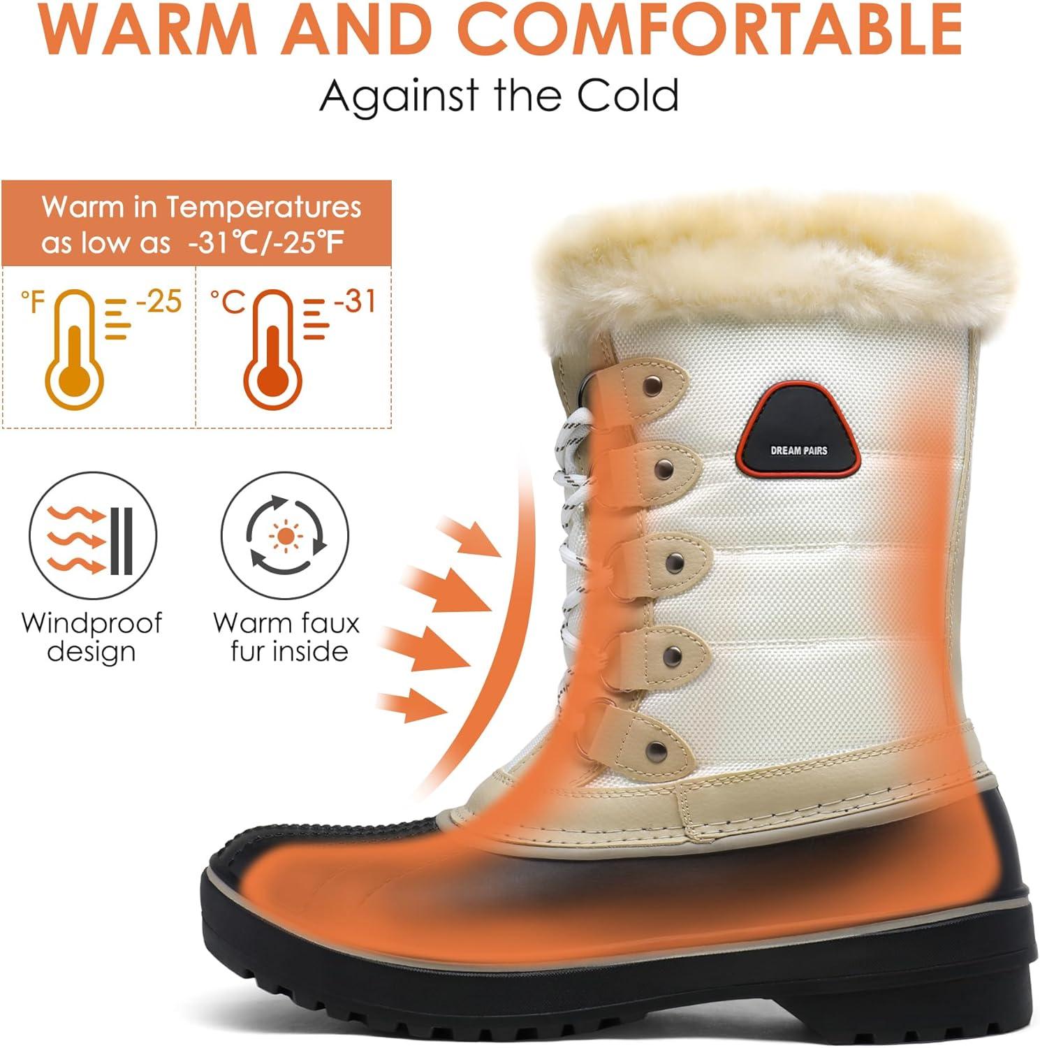 imageDREAM PAIRS Womens Snow BootsBeigeWhite