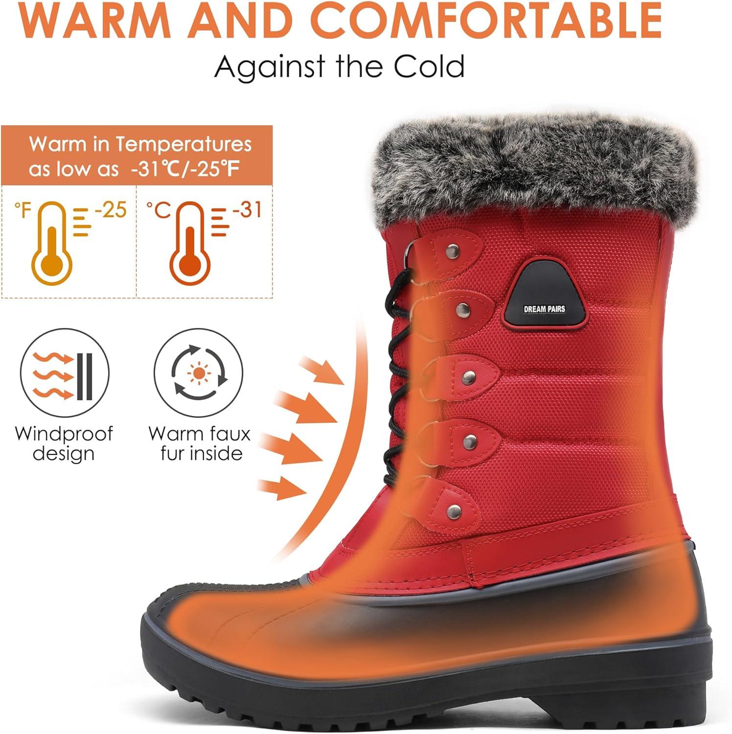 imageDREAM PAIRS Womens Snow BootsRed