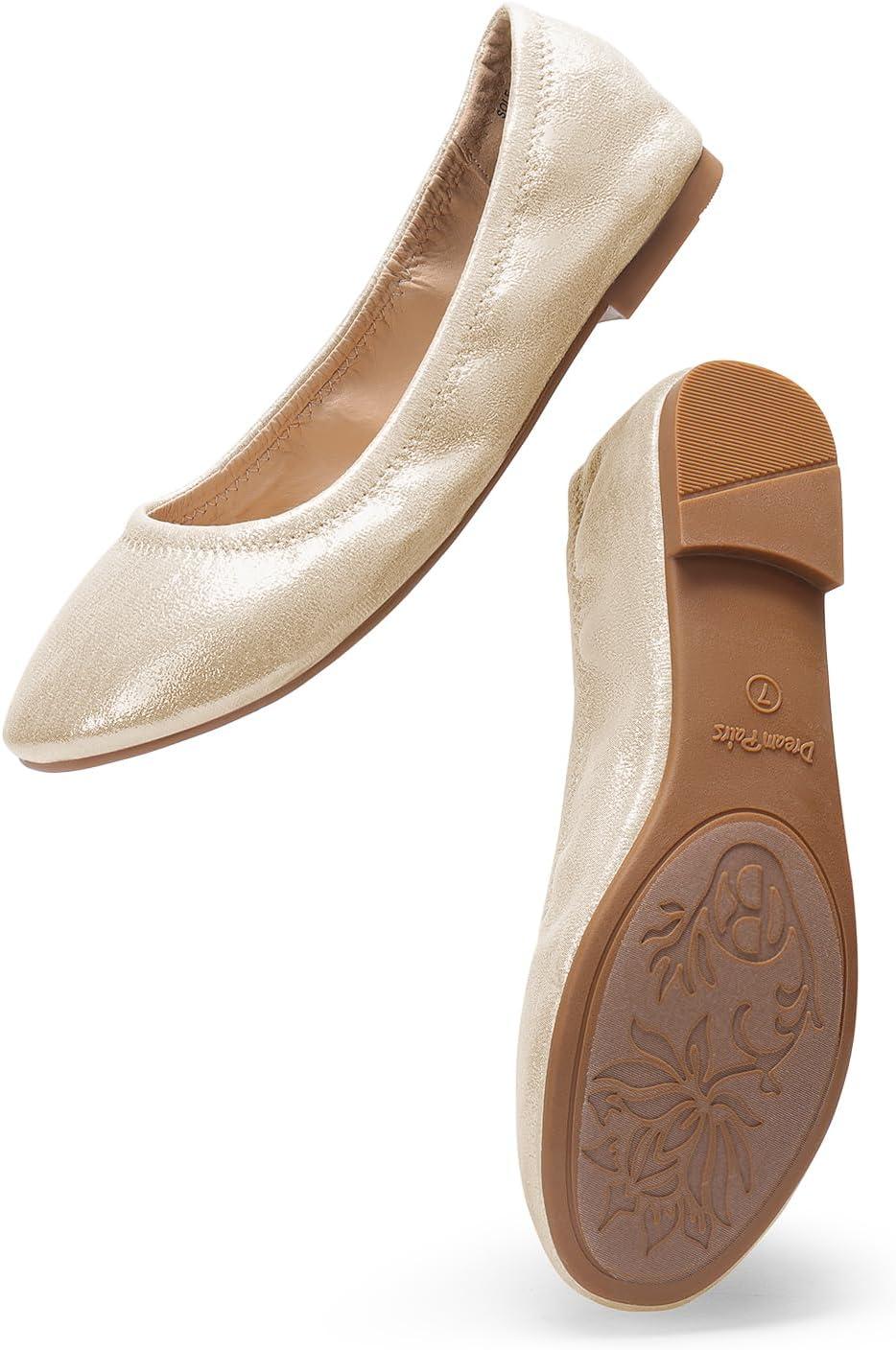 imageDREAM PAIRS Womens SoleHappy Ballerina Walking Flats ShoesGold