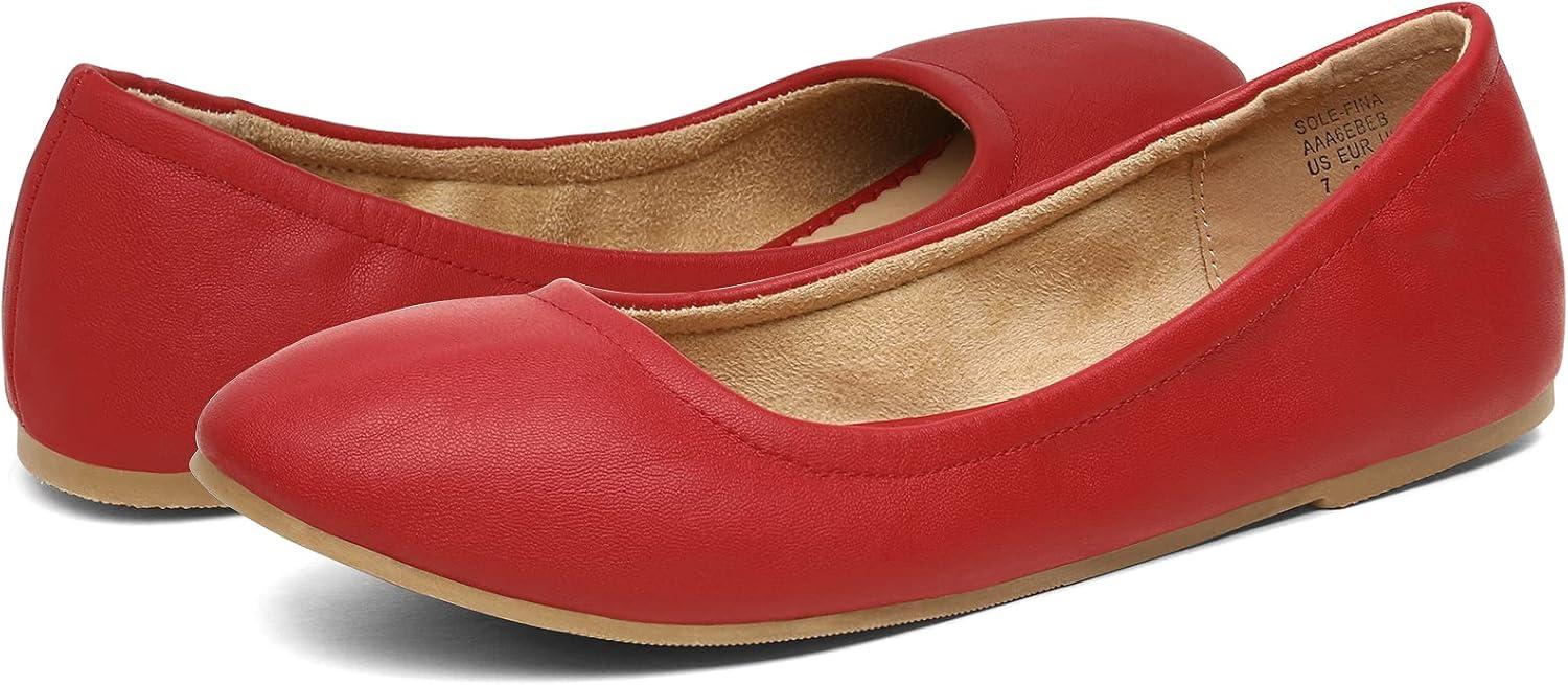 imageDREAM PAIRS Womens Solefina Solid Plain Walking Classic Ballet Flats ShoesRed