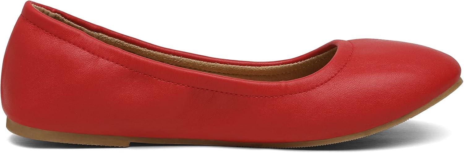 imageDREAM PAIRS Womens Solefina Solid Plain Walking Classic Ballet Flats ShoesRed