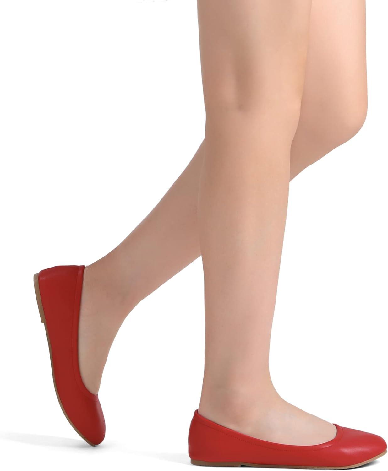 imageDREAM PAIRS Womens Solefina Solid Plain Walking Classic Ballet Flats ShoesRed