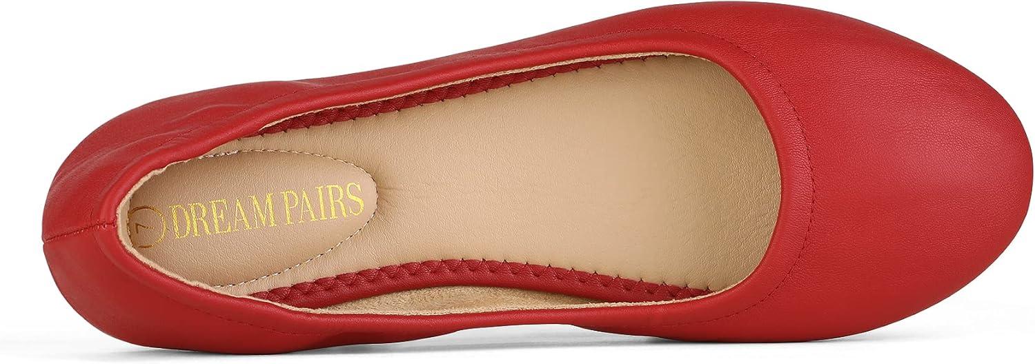 imageDREAM PAIRS Womens Solefina Solid Plain Walking Classic Ballet Flats ShoesRed