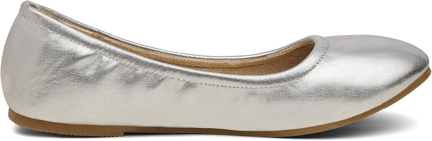 imageDREAM PAIRS Womens Solefina Solid Plain Walking Classic Ballet Flats ShoesSilverPu