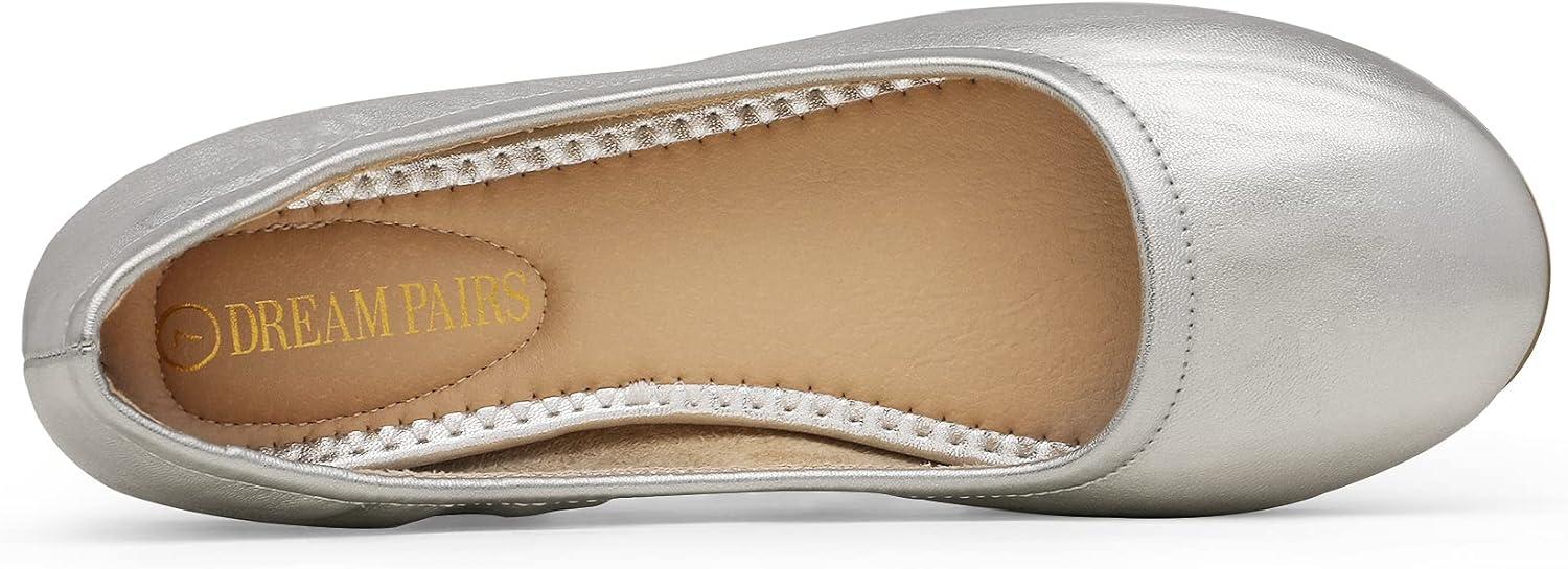 imageDREAM PAIRS Womens Solefina Solid Plain Walking Classic Ballet Flats ShoesSilverPu