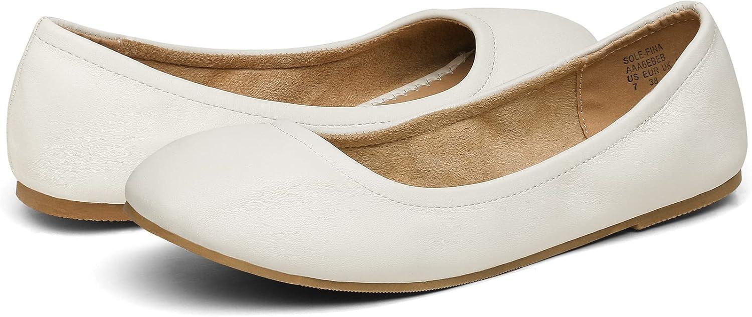 imageDREAM PAIRS Womens Solefina Solid Plain Walking Classic Ballet Flats ShoesWhite