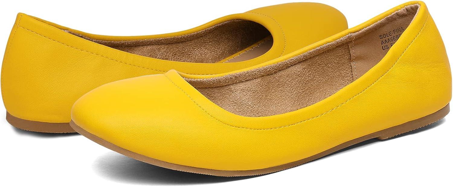 imageDREAM PAIRS Womens Solefina Solid Plain Walking Classic Ballet Flats ShoesYellow