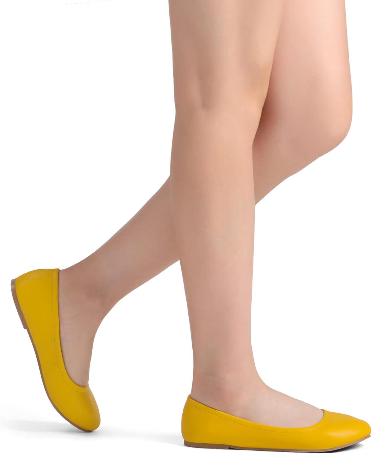 imageDREAM PAIRS Womens Solefina Solid Plain Walking Classic Ballet Flats ShoesYellow