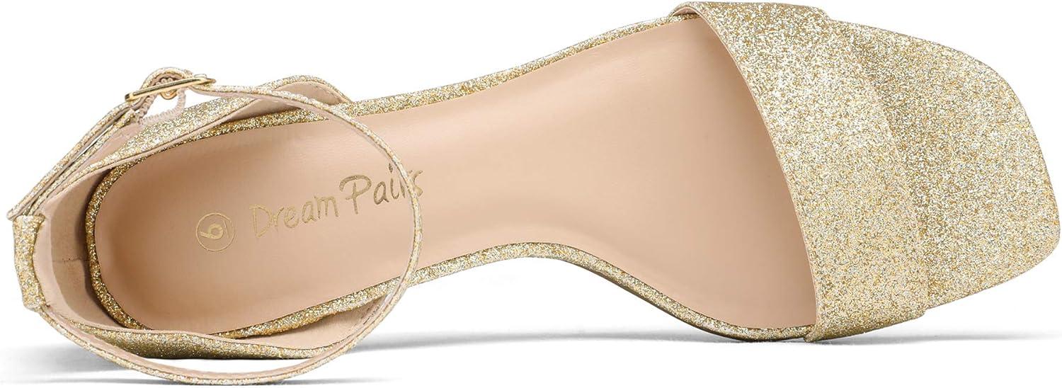 imageDREAM PAIRS Womens Square Toe Low Block Chunky Heels Open Toe Ankle Strap Dress Pump Shoes