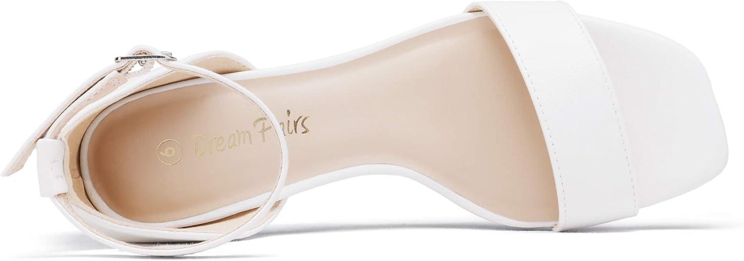 imageDREAM PAIRS Womens Square Toe Low Block Chunky Heels Open Toe Ankle Strap Dress Pump ShoesSize 85WhiteDHS214