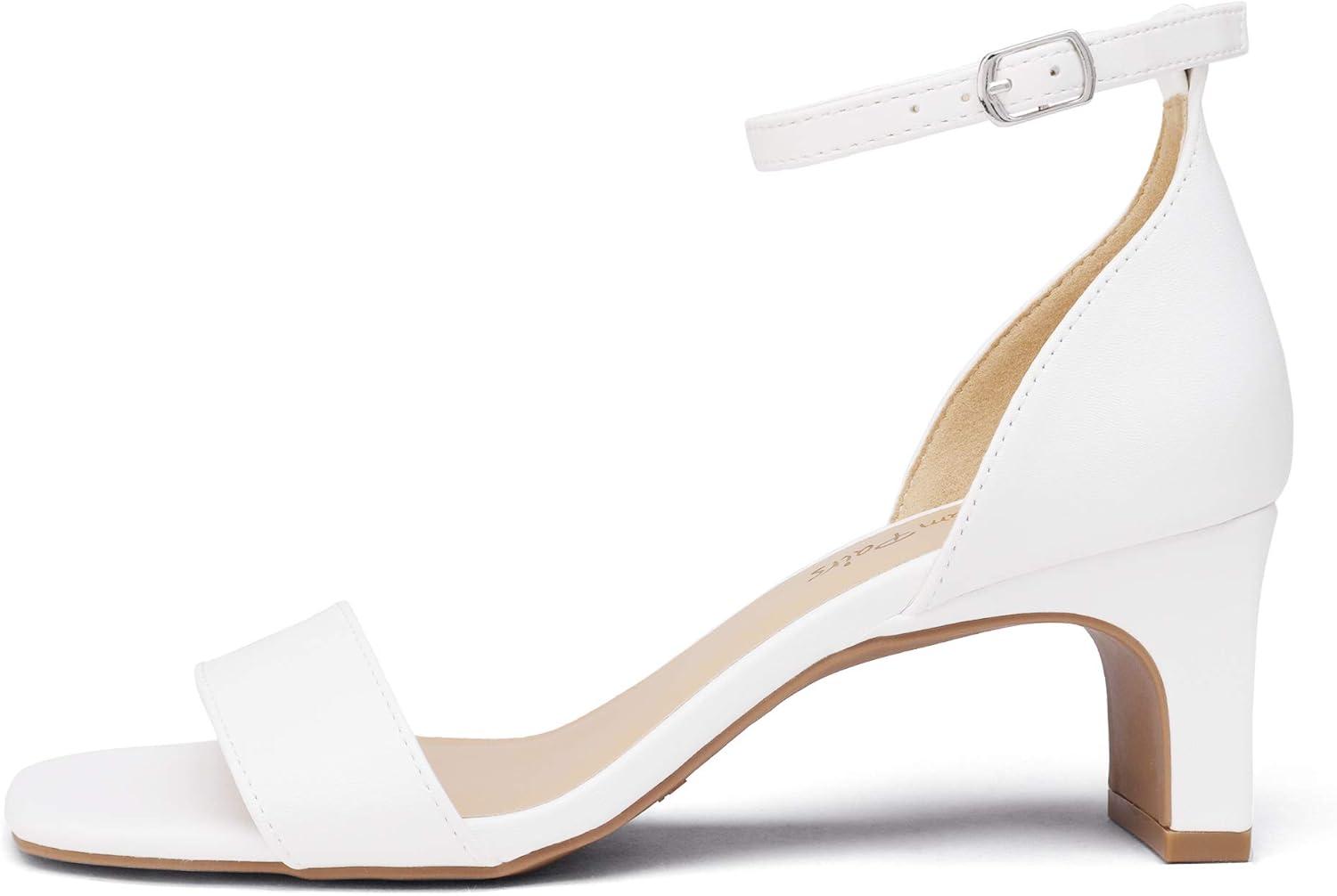 imageDREAM PAIRS Womens Square Toe Low Block Chunky Heels Open Toe Ankle Strap Dress Pump ShoesSize 85WhiteDHS214