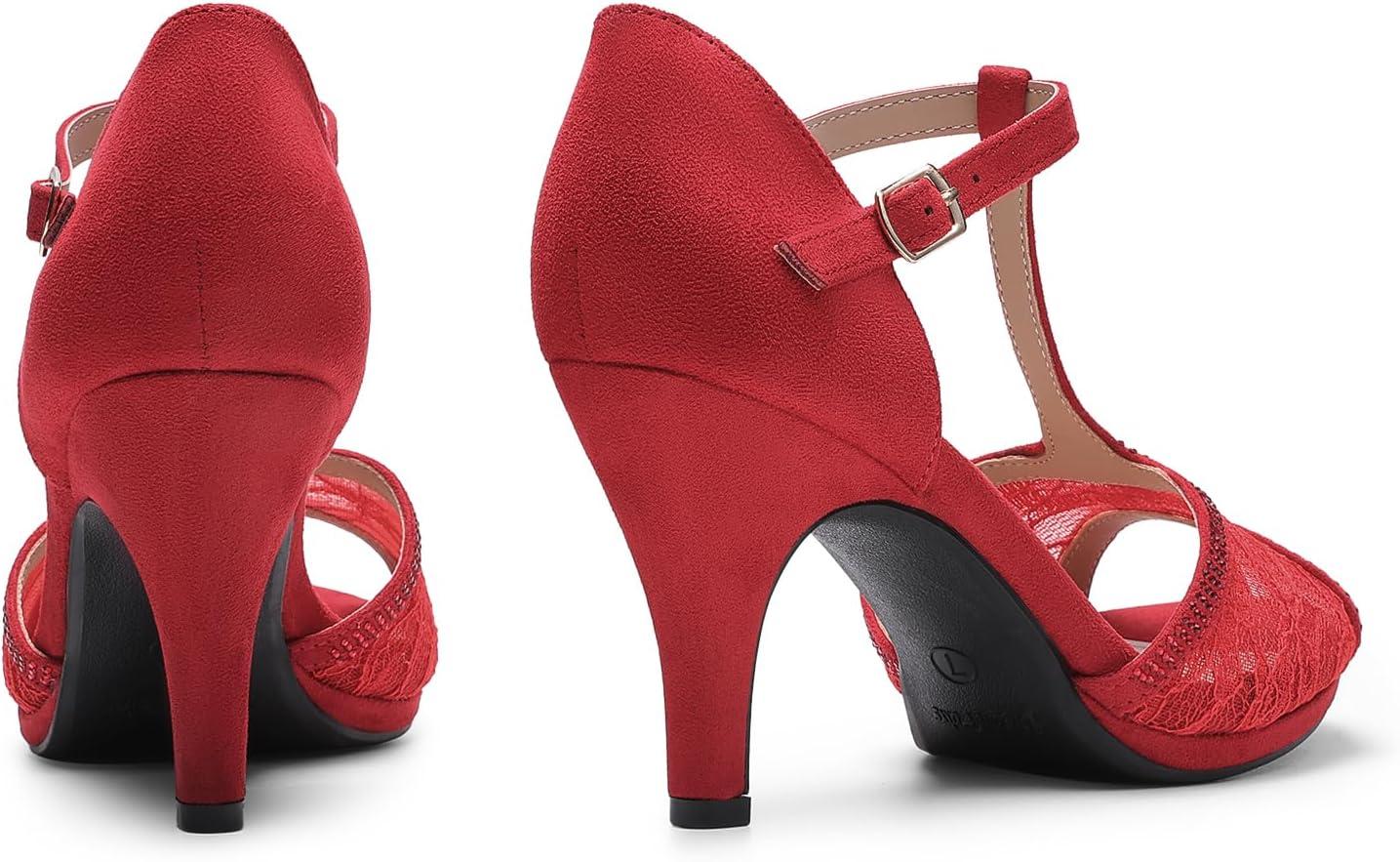 imageDREAM PAIRS Womens Stilettos Open Toe Pump Fashion Kitten Heel SandalsRedsuede