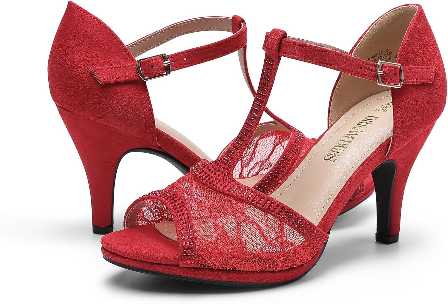 imageDREAM PAIRS Womens Stilettos Open Toe Pump Fashion Kitten Heel SandalsRedsuede