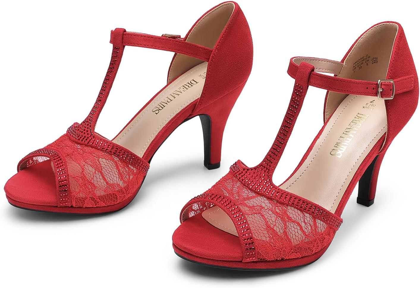 imageDREAM PAIRS Womens Stilettos Open Toe Pump Fashion Kitten Heel SandalsRedsuede